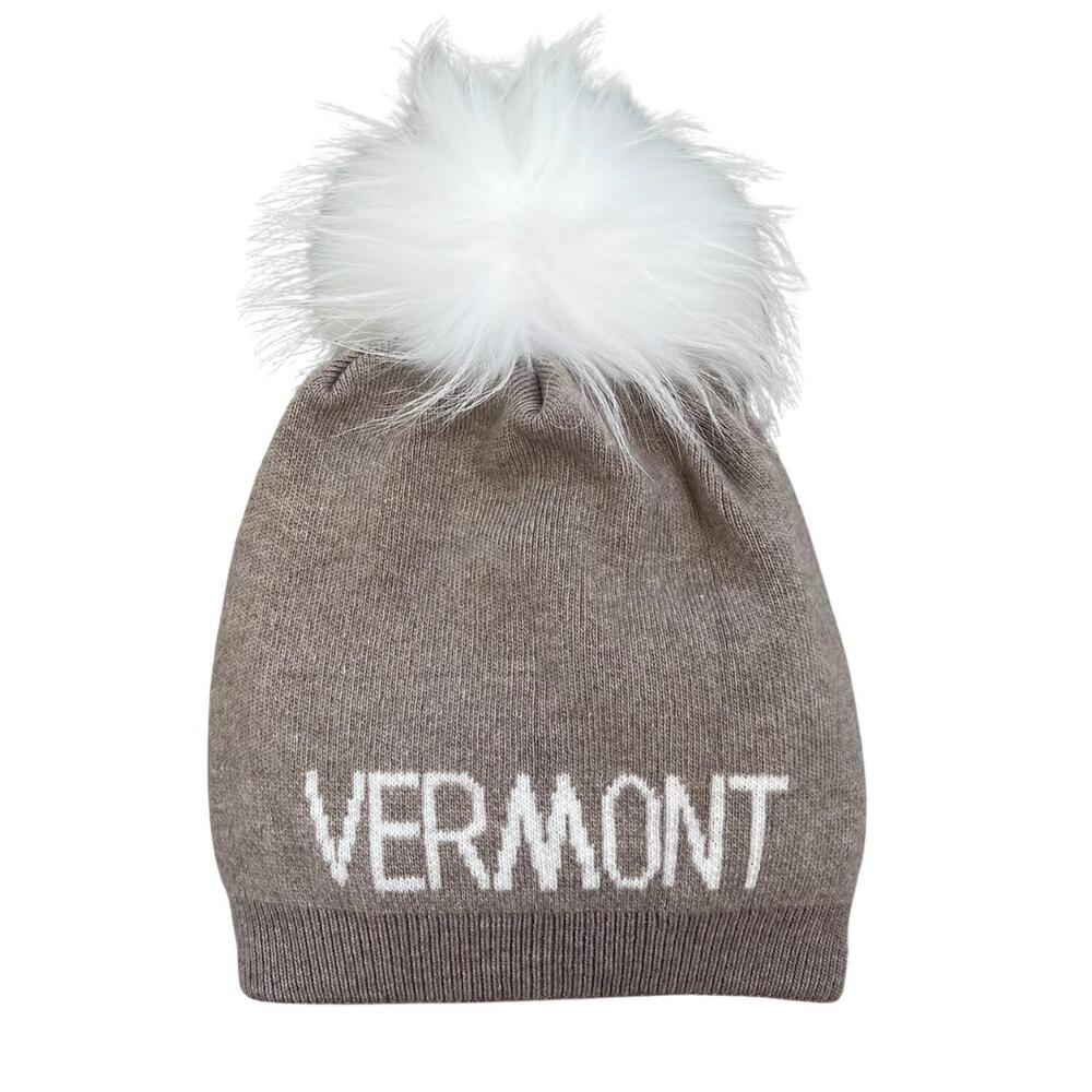 NEW LINDA RICHARDS vermont pom top beanie in taupe
